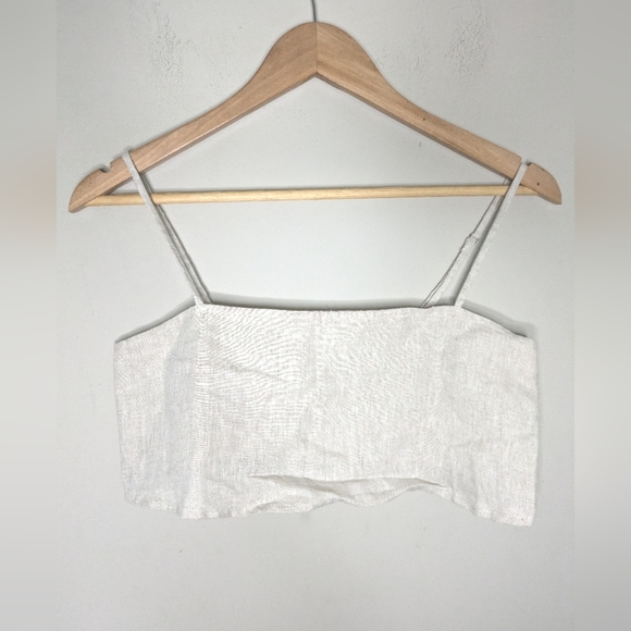 Reformation Cleo Linen Cropped Beige Tank Top Size 4 - Picture 1 of 6